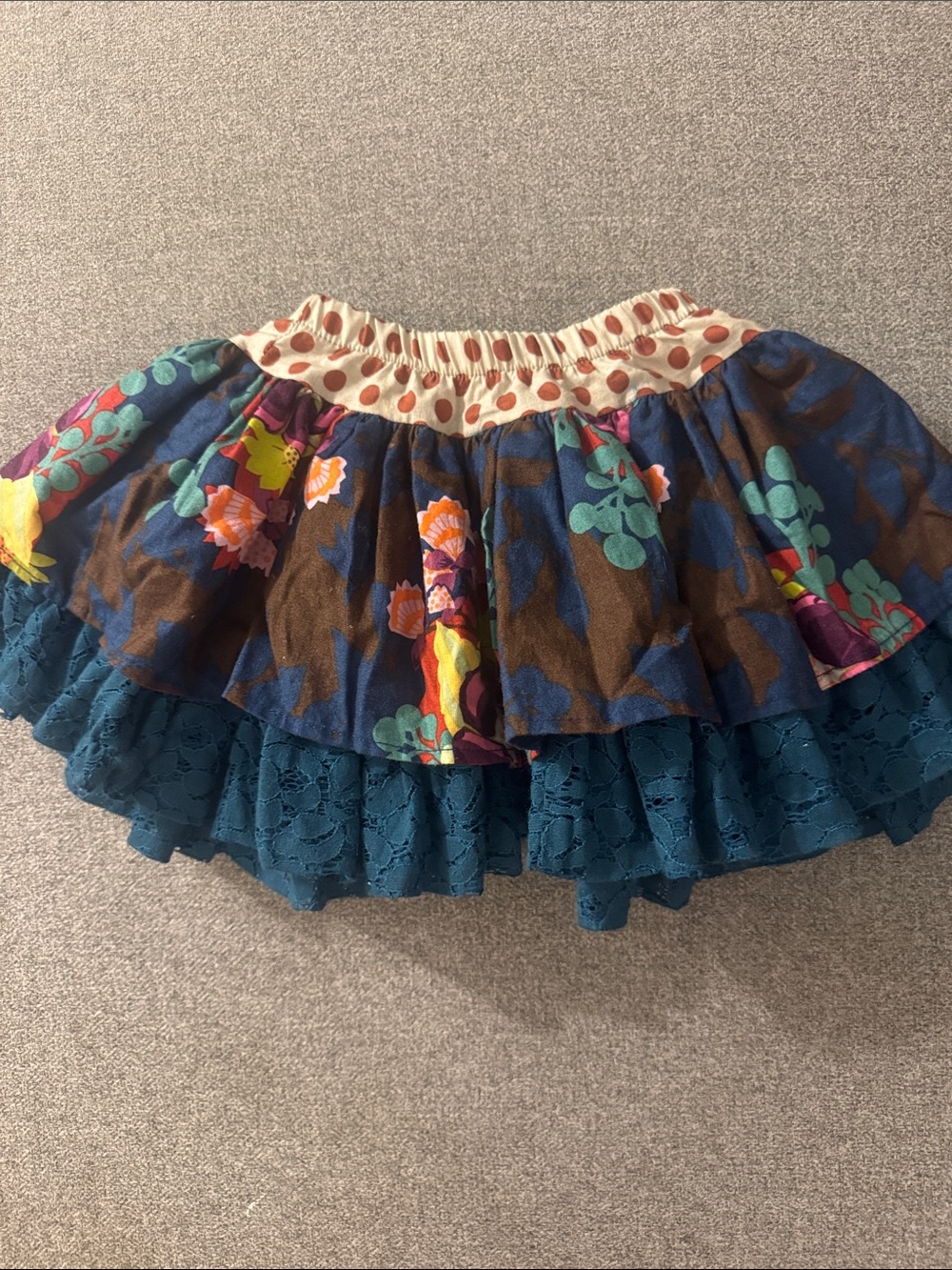 5/$15- Floral Tiered Ruffle Skirt in Blue and Brown